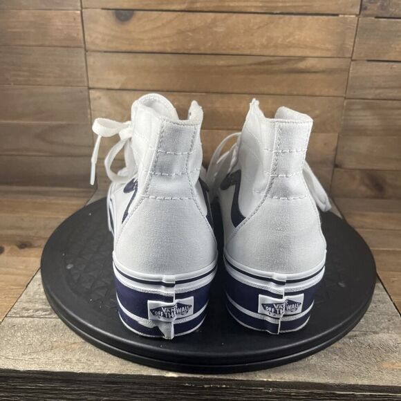 VANS Sk8-Hi Tapered Womens Size 8 Platform Shoes White Canvas Navy Sneakers - Picture 4 of 10